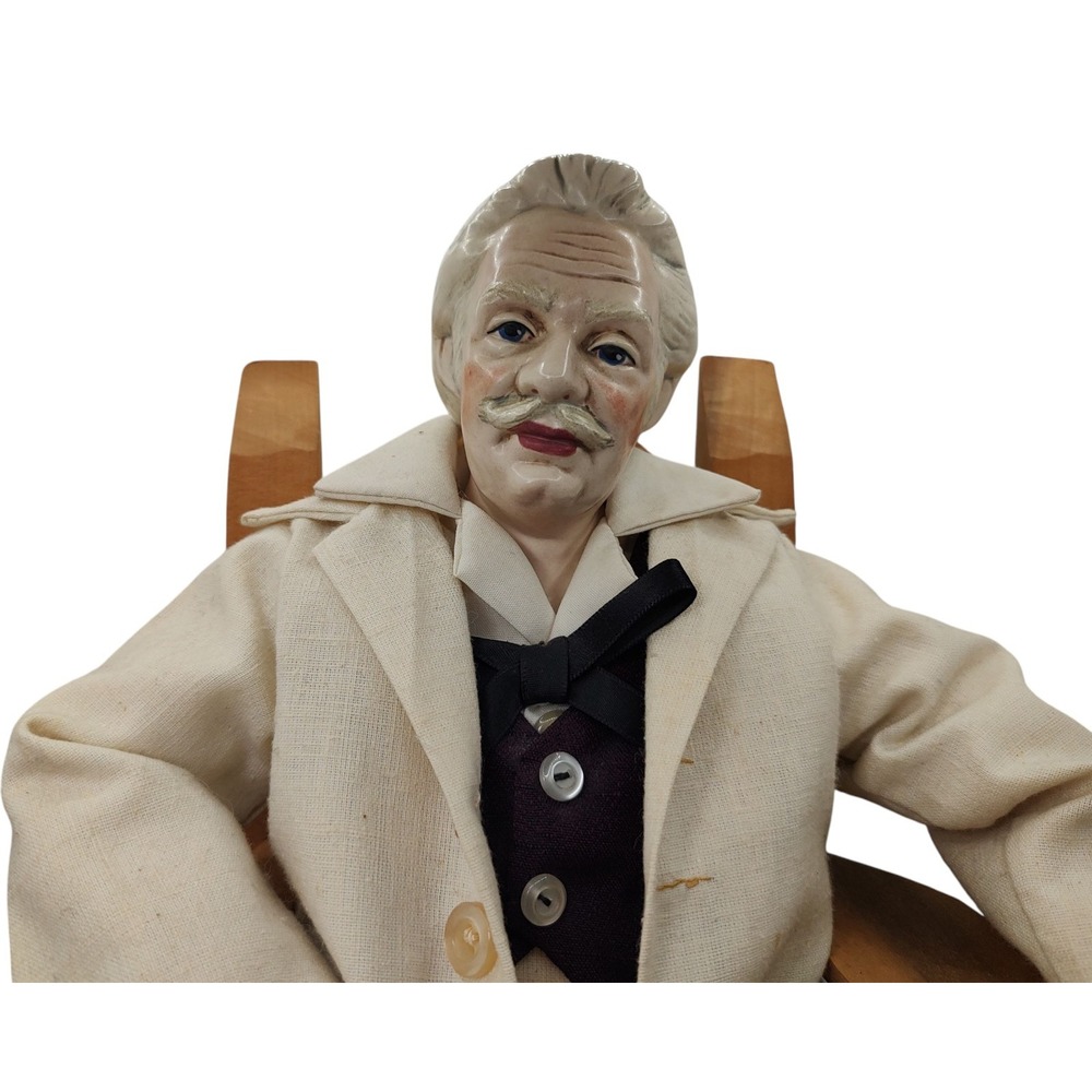 Vintage Handmade Mark Twain Porcelain Doll Complete Outfit Sitting‎ In Chair